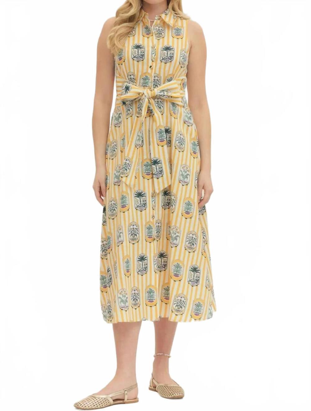NEW ENTRO stripe palm dress in yellow